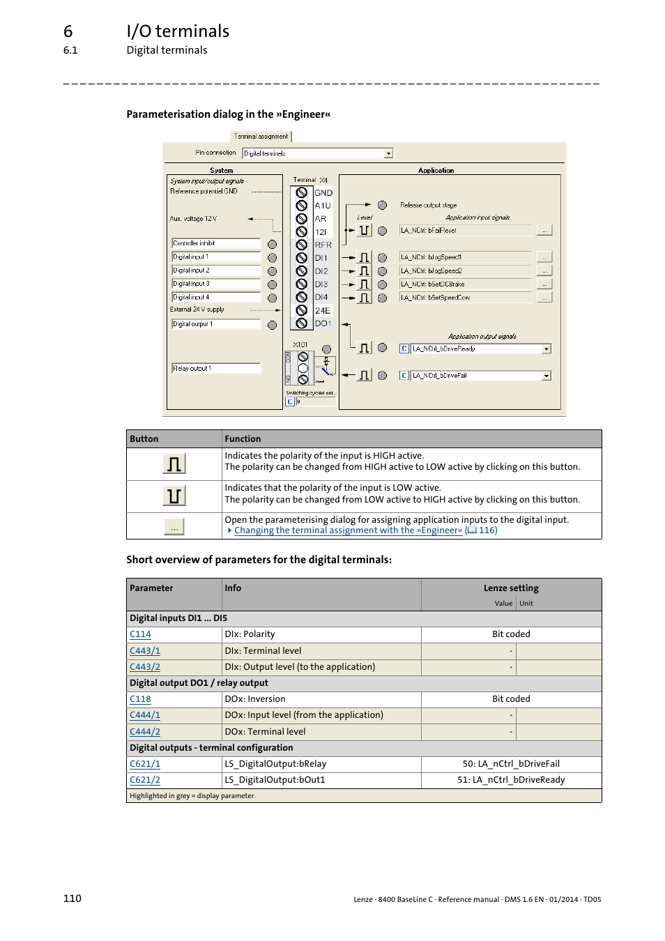 6i/o terminals | Lenze 8400 BaseLine C User Manual | Page 110 / 342