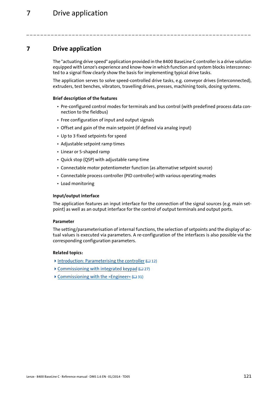 7 drive application, Drive application, 7drive application | Lenze 8400 BaseLine C User Manual | Page 121 / 342
