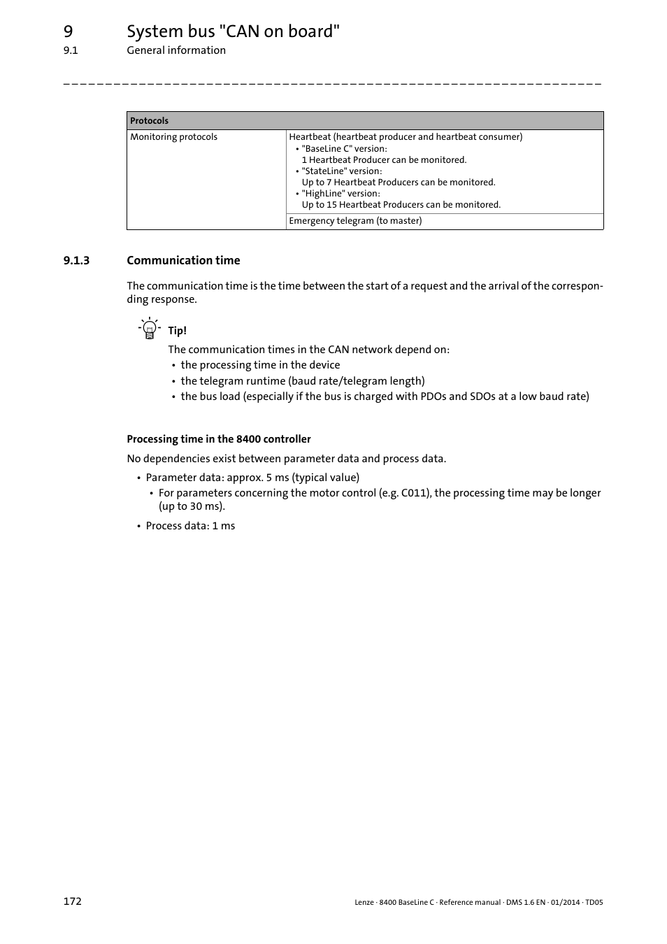 3 communication time, Communication time, 9system bus "can on board | Lenze 8400 BaseLine C User Manual | Page 172 / 342