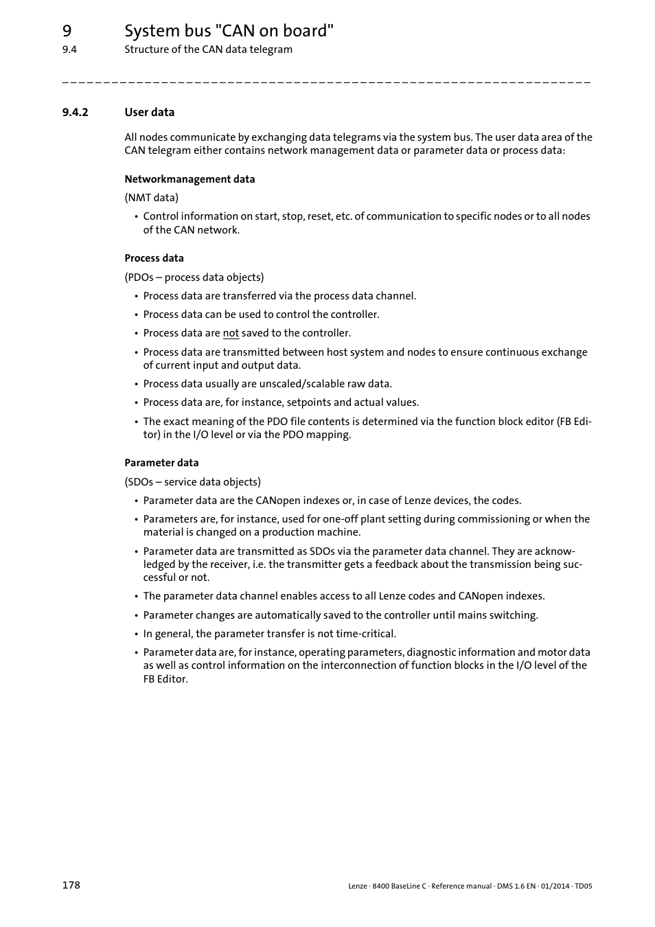 2 user data, User data, 9system bus "can on board | Lenze 8400 BaseLine C User Manual | Page 178 / 342