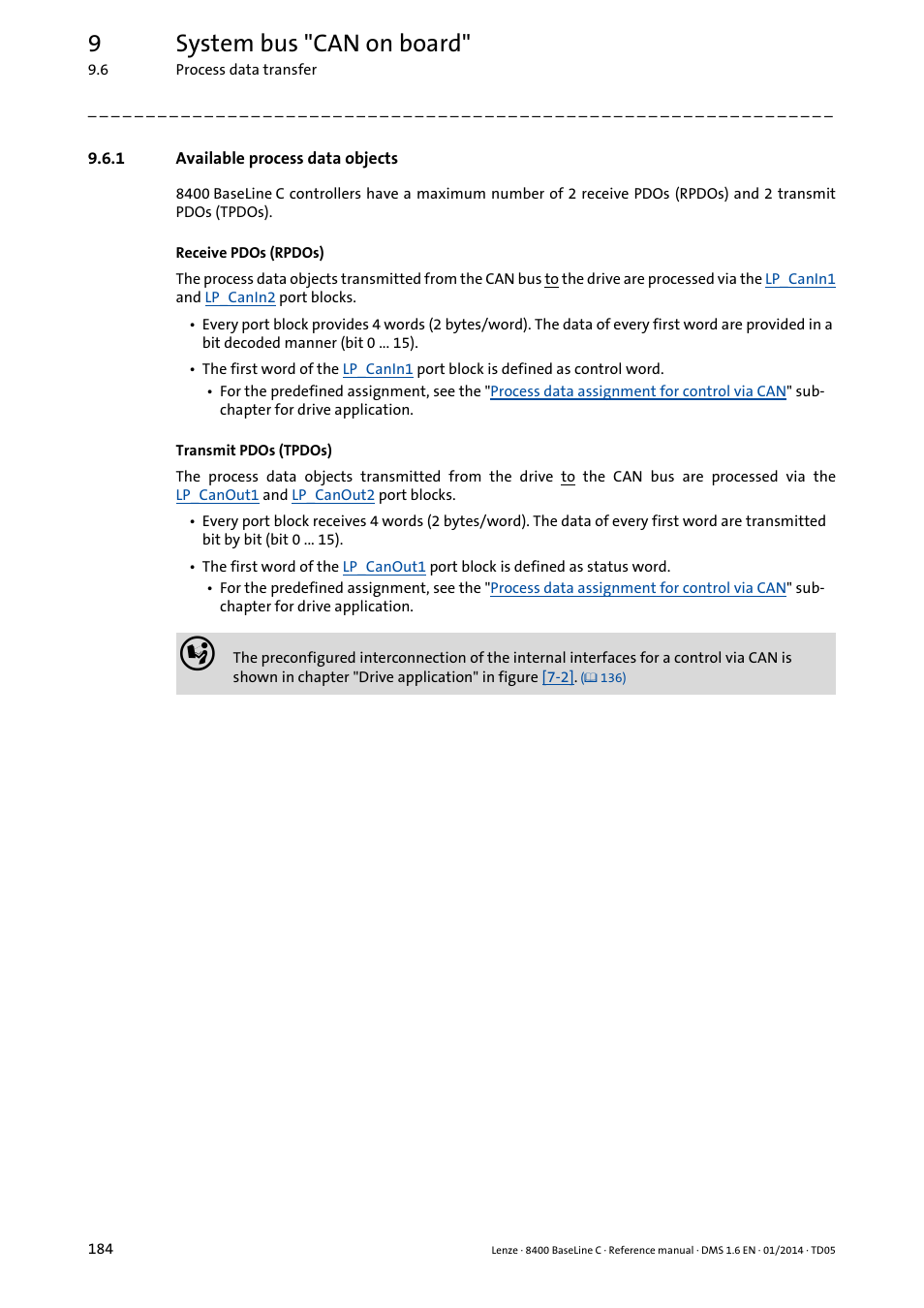 1 available process data objects, Available process data objects, 9system bus "can on board | Lenze 8400 BaseLine C User Manual | Page 184 / 342
