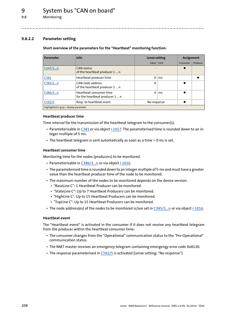 2 parameter setting, Parameter setting, 9system bus "can on board | Lenze 8400 BaseLine C User Manual | Page 208 / 342