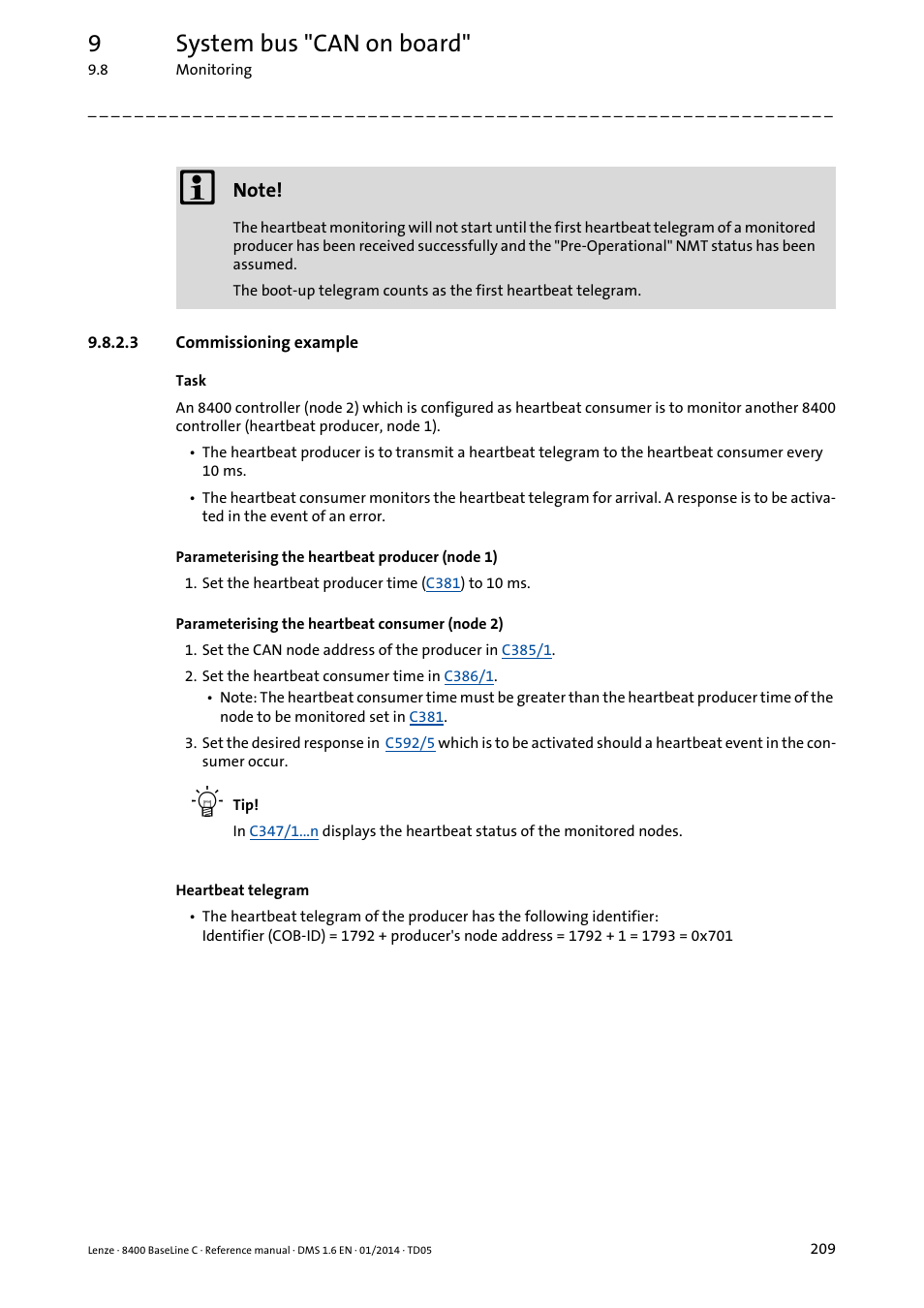 3 commissioning example, Commissioning example, 9system bus "can on board | Lenze 8400 BaseLine C User Manual | Page 209 / 342