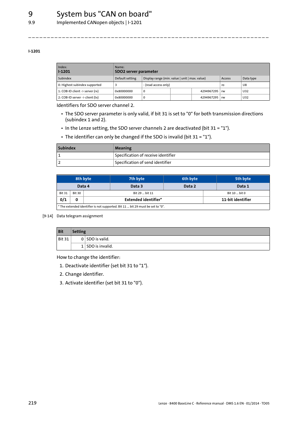 I-1201, 9system bus "can on board | Lenze 8400 BaseLine C User Manual | Page 219 / 342