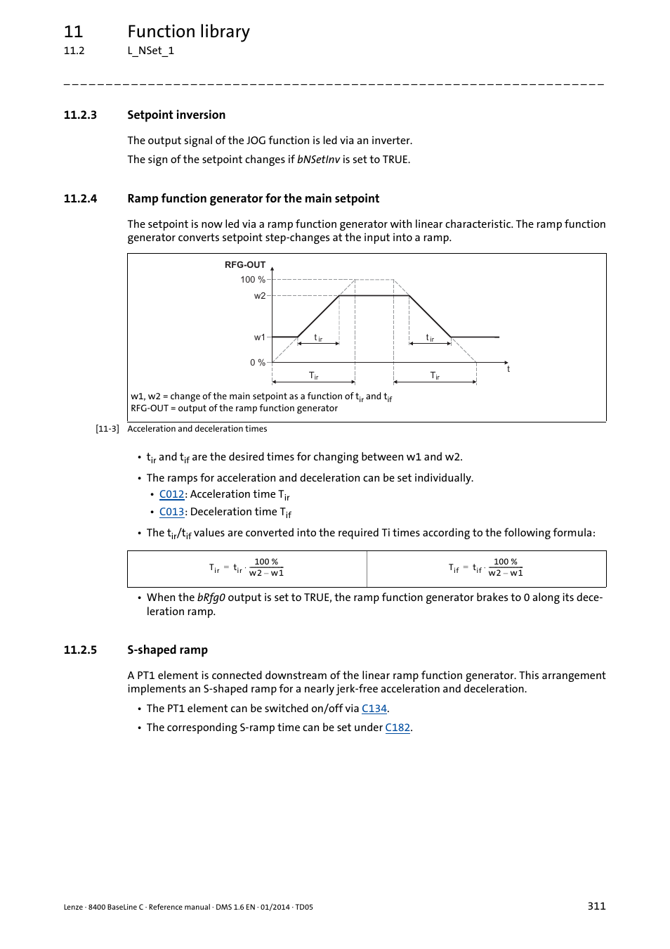3 setpoint inversion, 4 ramp function generator for the main setpoint, 5 s-shaped ramp | Setpoint inversion, Ramp function generator for the main setpoint, S-shaped ramp, 11 function library | Lenze 8400 BaseLine C User Manual | Page 311 / 342