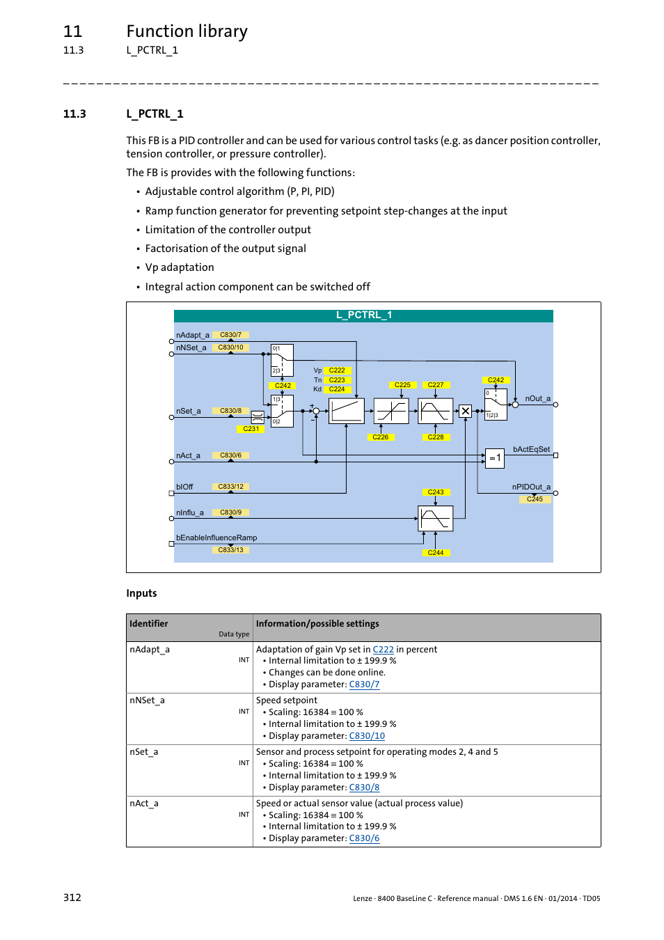3 l_pctrl_1, L_pctrl_1, S controller | L_pctrl, 11 function library | Lenze 8400 BaseLine C User Manual | Page 312 / 342