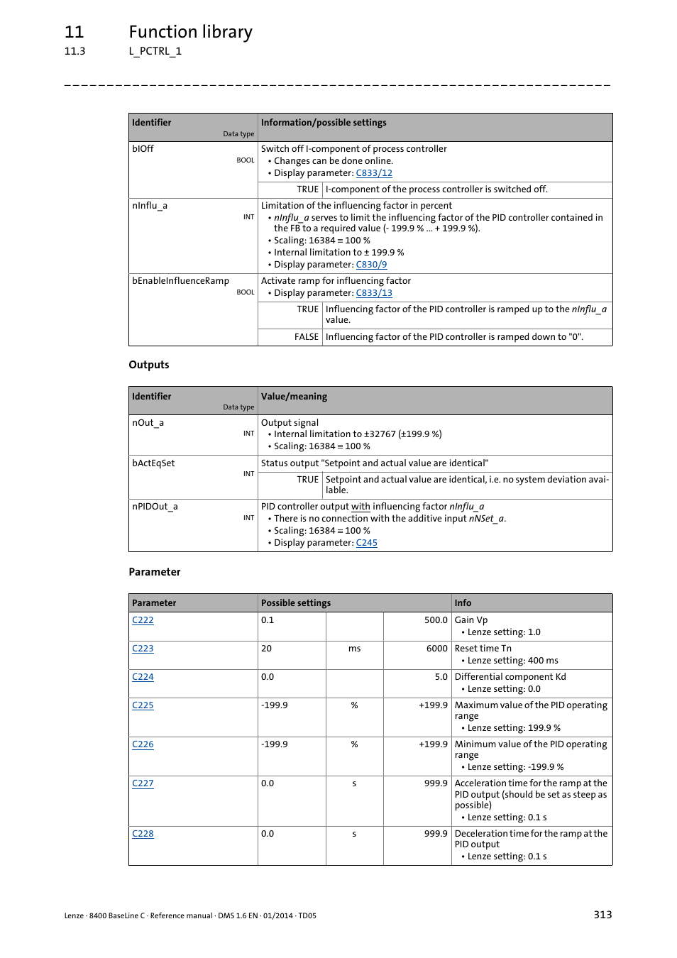 11 function library | Lenze 8400 BaseLine C User Manual | Page 313 / 342