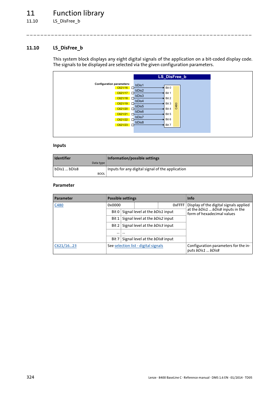10 ls_disfree_b, Ls_disfree_b, 11 function library | Lenze 8400 BaseLine C User Manual | Page 324 / 342