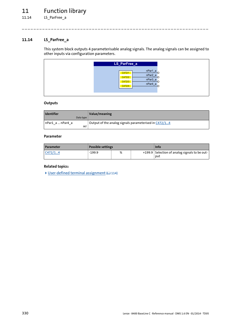 14 ls_parfree_a, Ls_parfree_a, 11 function library | Lenze 8400 BaseLine C User Manual | Page 330 / 342