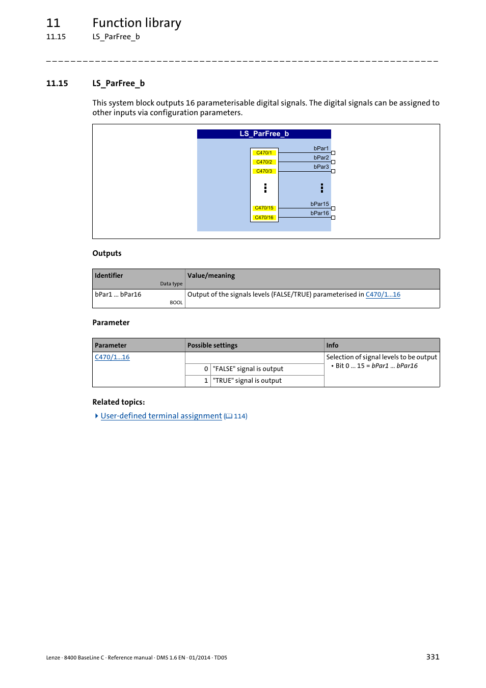 15 ls_parfree_b, Ls_parfree_b, 11 function library | Lenze 8400 BaseLine C User Manual | Page 331 / 342