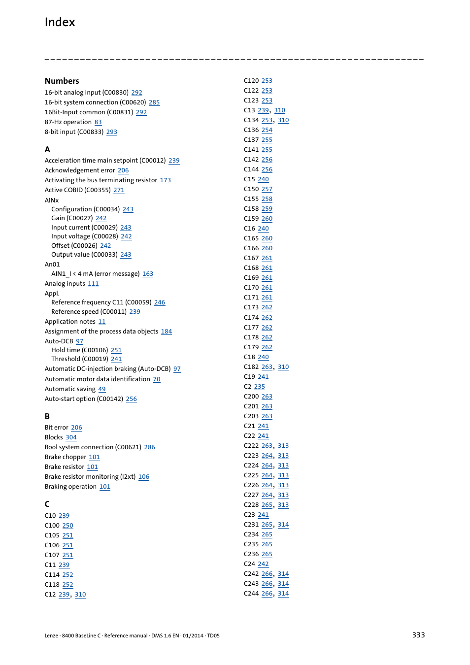 Index | Lenze 8400 BaseLine C User Manual | Page 333 / 342