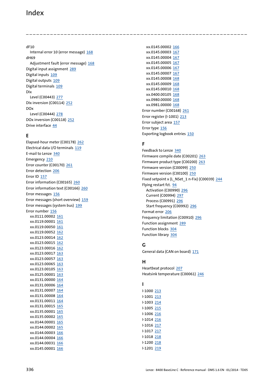 Index | Lenze 8400 BaseLine C User Manual | Page 336 / 342