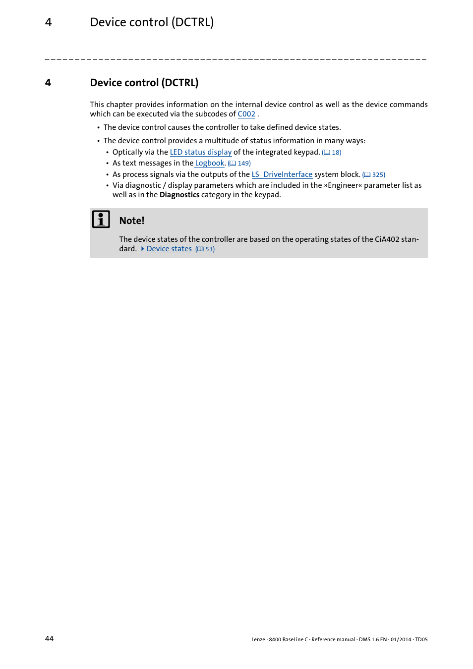 4 device control (dctrl), Device control (dctrl), 4device control (dctrl) | Lenze 8400 BaseLine C User Manual | Page 44 / 342