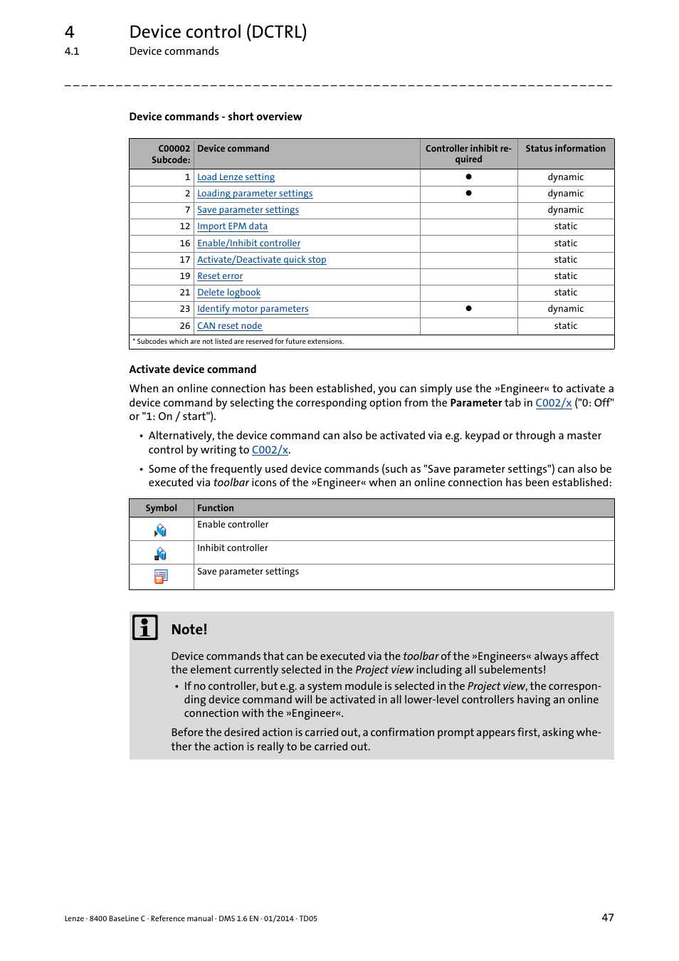 4device control (dctrl) | Lenze 8400 BaseLine C User Manual | Page 47 / 342