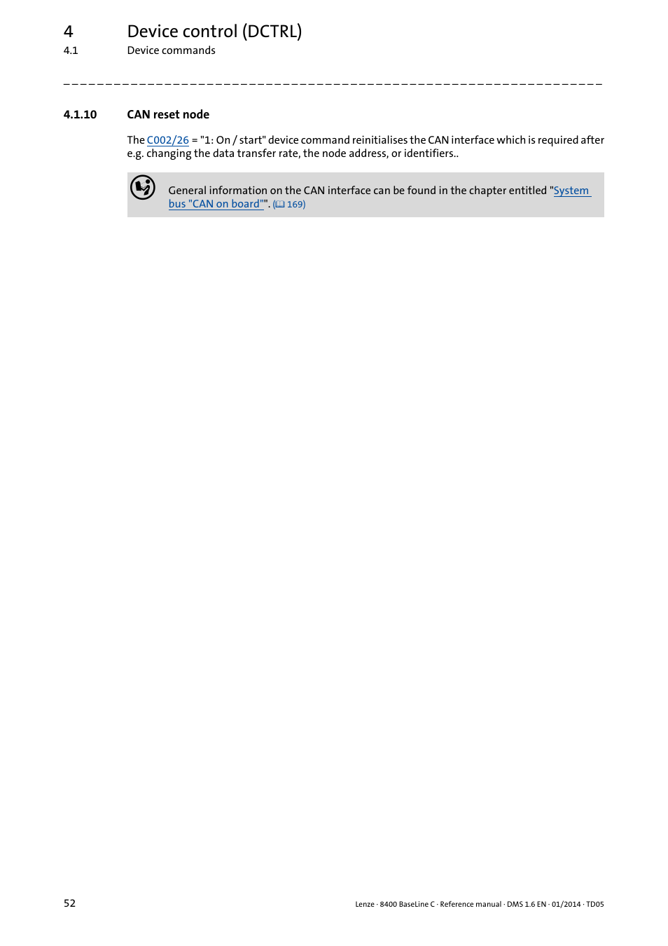 10 can reset node, Can reset node, 4device control (dctrl) | Lenze 8400 BaseLine C User Manual | Page 52 / 342
