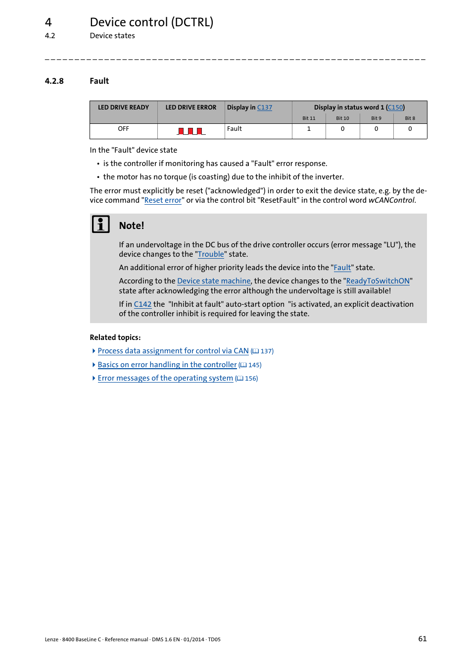 8 fault, Fault, 4device control (dctrl) | Lenze 8400 BaseLine C User Manual | Page 61 / 342