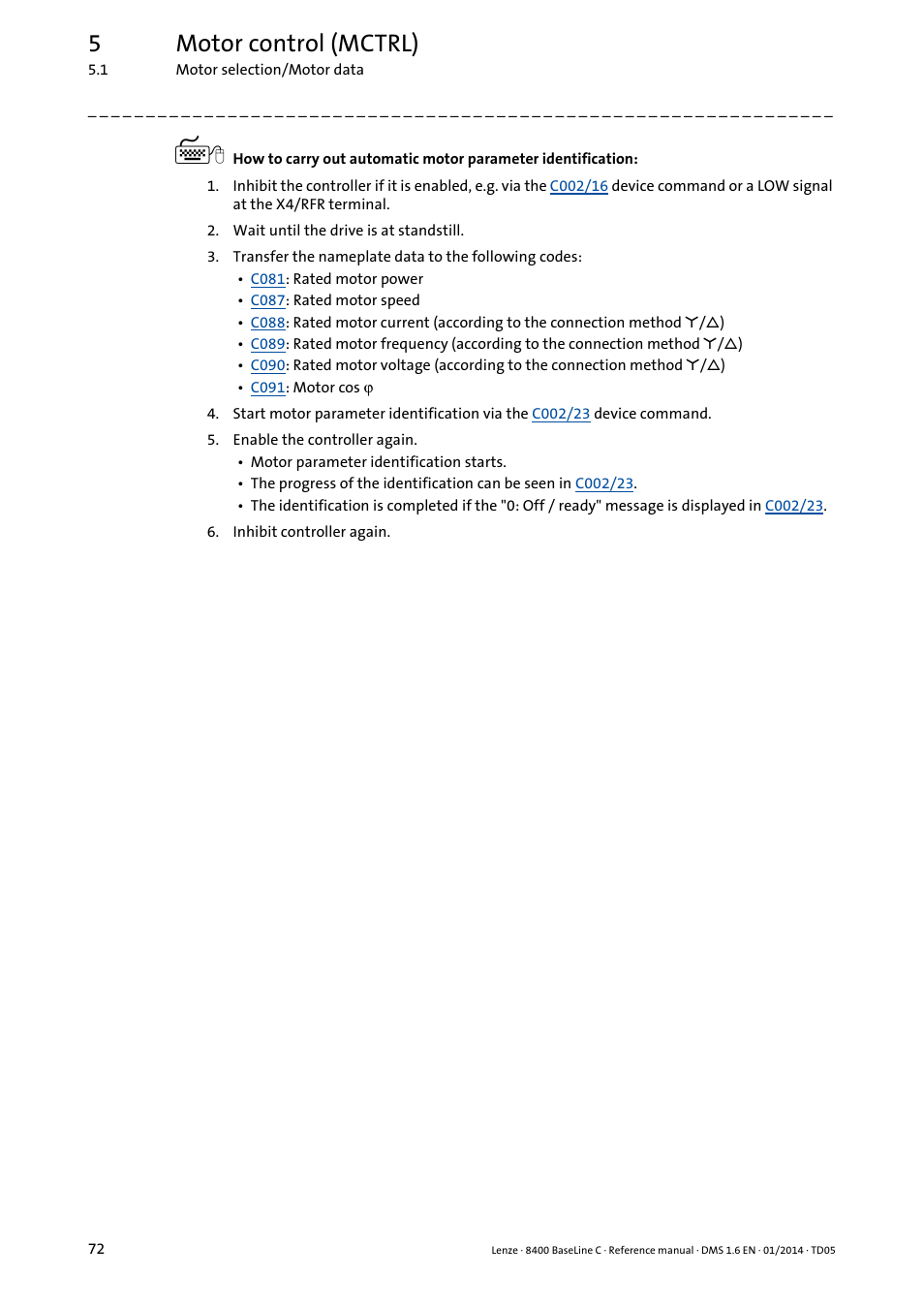 5motor control (mctrl) | Lenze 8400 BaseLine C User Manual | Page 72 / 342