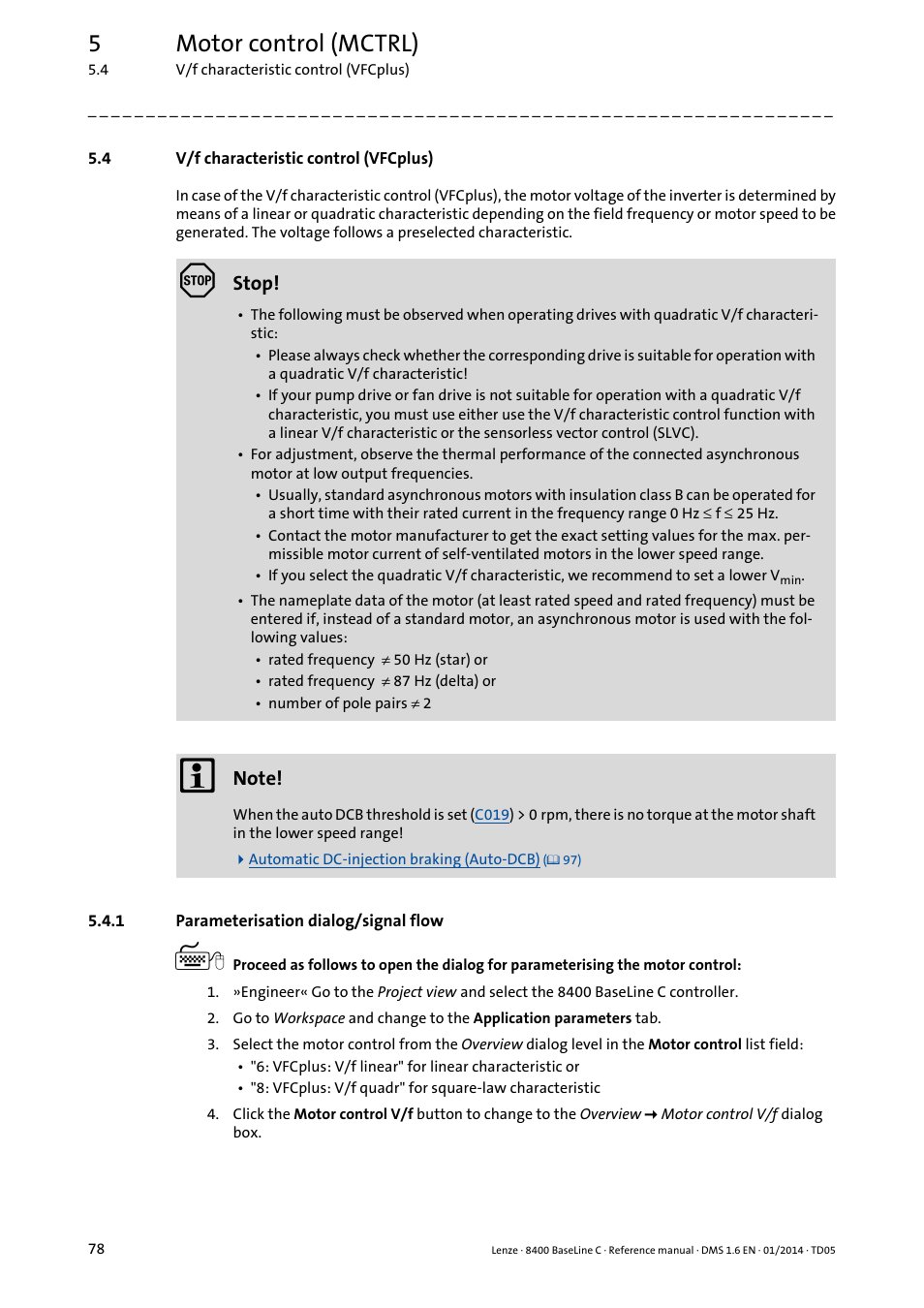 4 v/f characteristic control (vfcplus), 1 parameterisation dialog/signal flow, V/f characteristic control (vfcplus) | Parameterisation dialog/signal flow, 5motor control (mctrl) | Lenze 8400 BaseLine C User Manual | Page 78 / 342