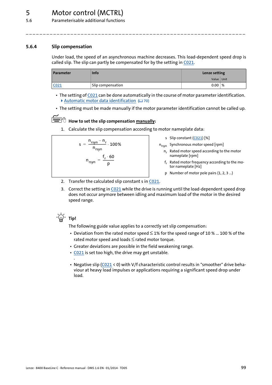 4 slip compensation, Slip compensation, Slip compensation ( 99) | 5motor control (mctrl) | Lenze 8400 BaseLine C User Manual | Page 99 / 342