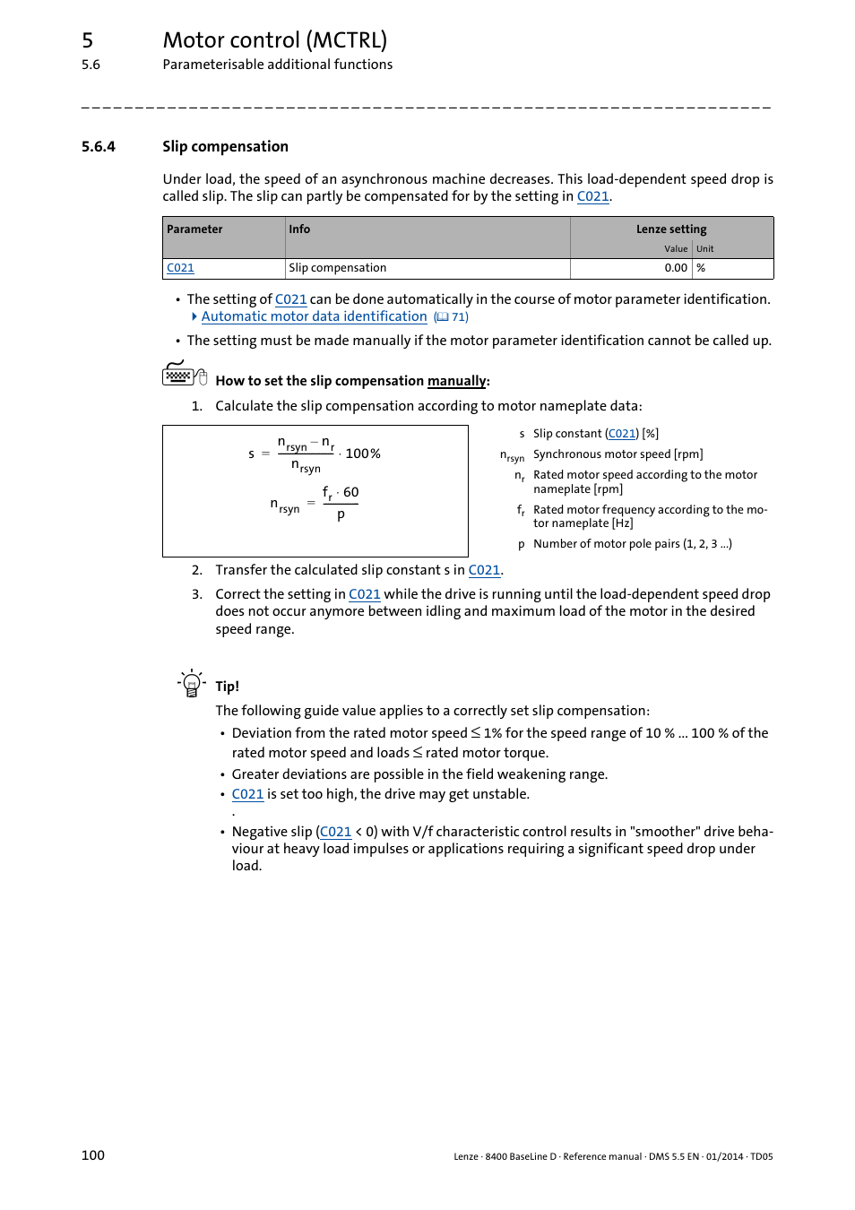4 slip compensation, Slip compensation, Slip compensation ( 100) | 5motor control (mctrl) | Lenze 8400 BaseLine D User Manual | Page 100 / 260