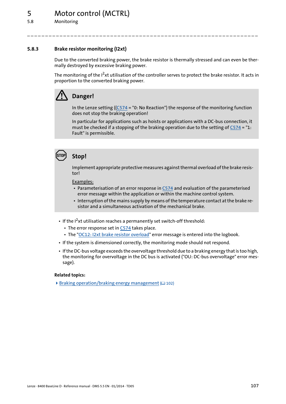 3 brake resistor monitoring (i2xt), Brake resistor monitoring (i2xt), 5motor control (mctrl) | Lenze 8400 BaseLine D User Manual | Page 107 / 260