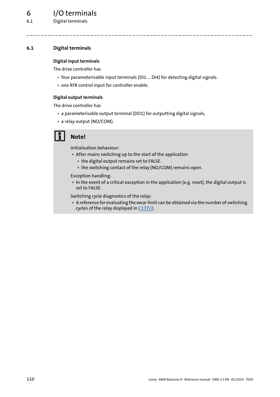 1 digital terminals, Digital terminals, 6i/o terminals | Lenze 8400 BaseLine D User Manual | Page 110 / 260