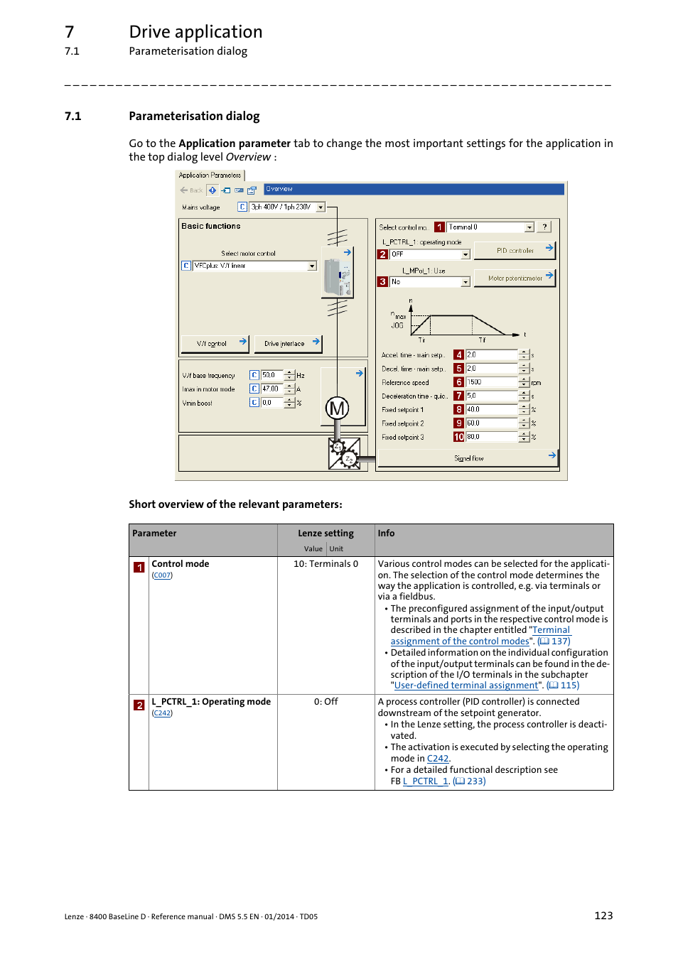 1 parameterisation dialog, Parameterisation dialog, 7drive application | Lenze 8400 BaseLine D User Manual | Page 123 / 260