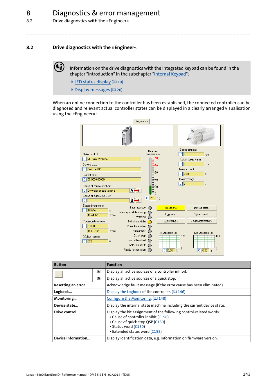 2 drive diagnostics with the »engineer, Drive diagnostics with the »engineer, 8diagnostics & error management | Lenze 8400 BaseLine D User Manual | Page 143 / 260