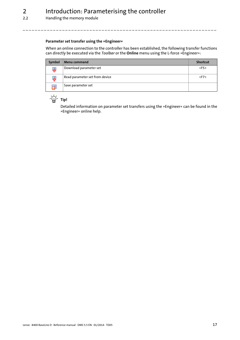 2introduction: parameterising the controller | Lenze 8400 BaseLine D User Manual | Page 17 / 260