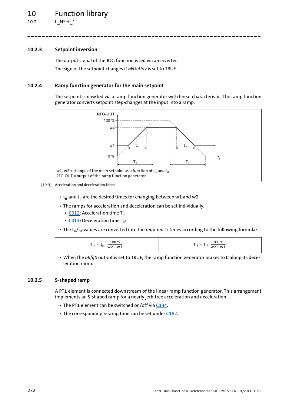 3 setpoint inversion, 4 ramp function generator for the main setpoint, 5 s-shaped ramp | Setpoint inversion, Ramp function generator for the main setpoint, S-shaped ramp, 10 function library | Lenze 8400 BaseLine D User Manual | Page 232 / 260
