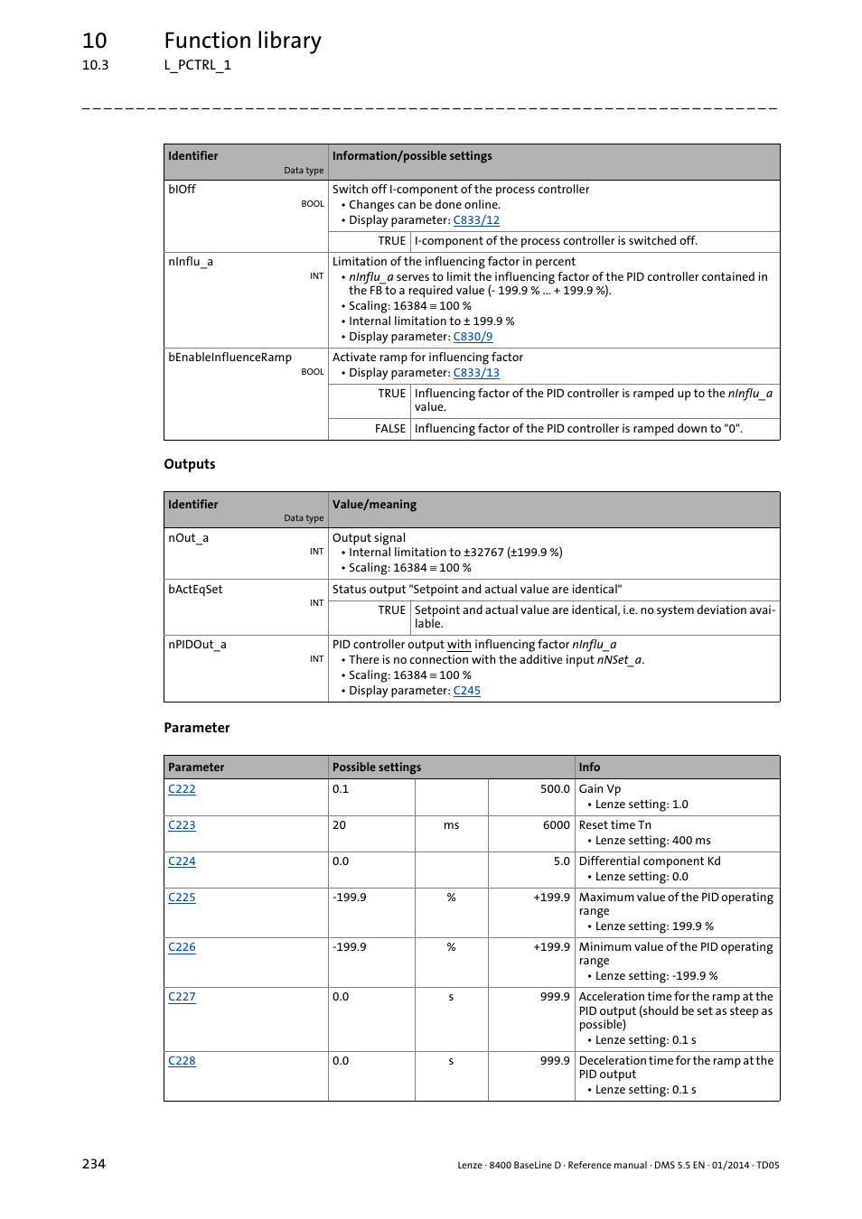 10 function library | Lenze 8400 BaseLine D User Manual | Page 234 / 260