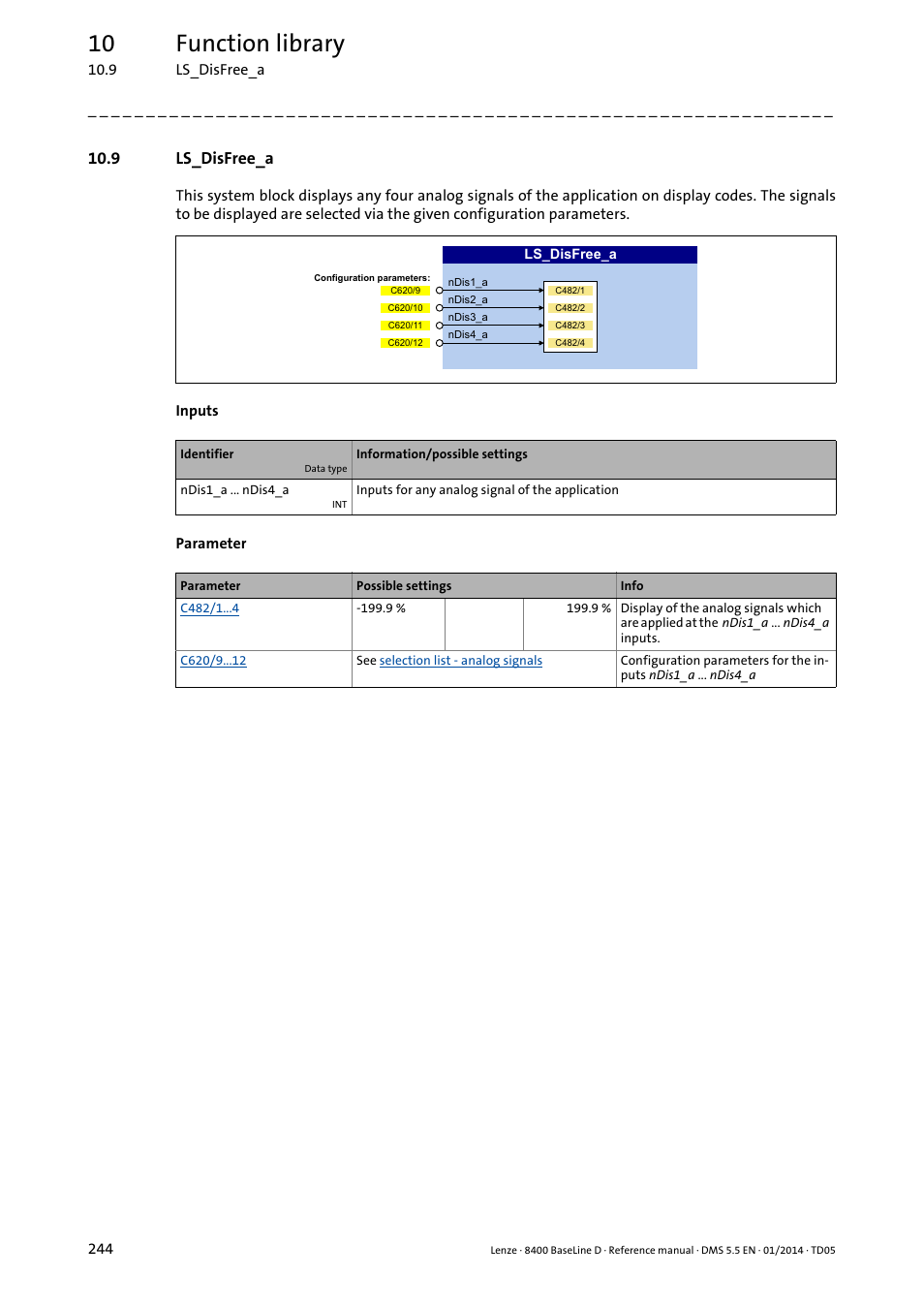 9 ls_disfree_a, Ls_disfree_a, 10 function library | Lenze 8400 BaseLine D User Manual | Page 244 / 260