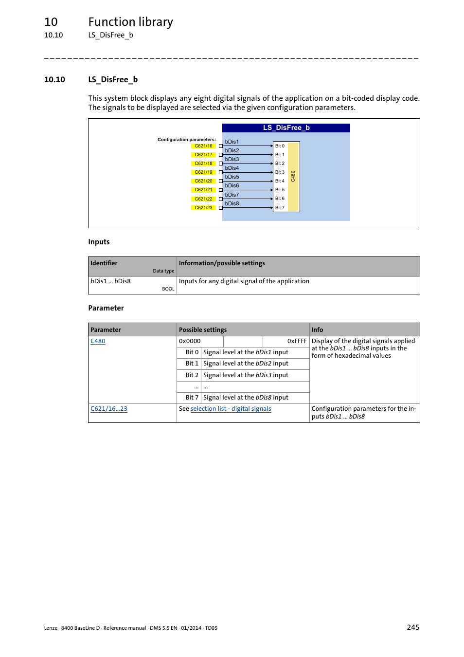 10 ls_disfree_b, Ls_disfree_b, 10 function library | Lenze 8400 BaseLine D User Manual | Page 245 / 260