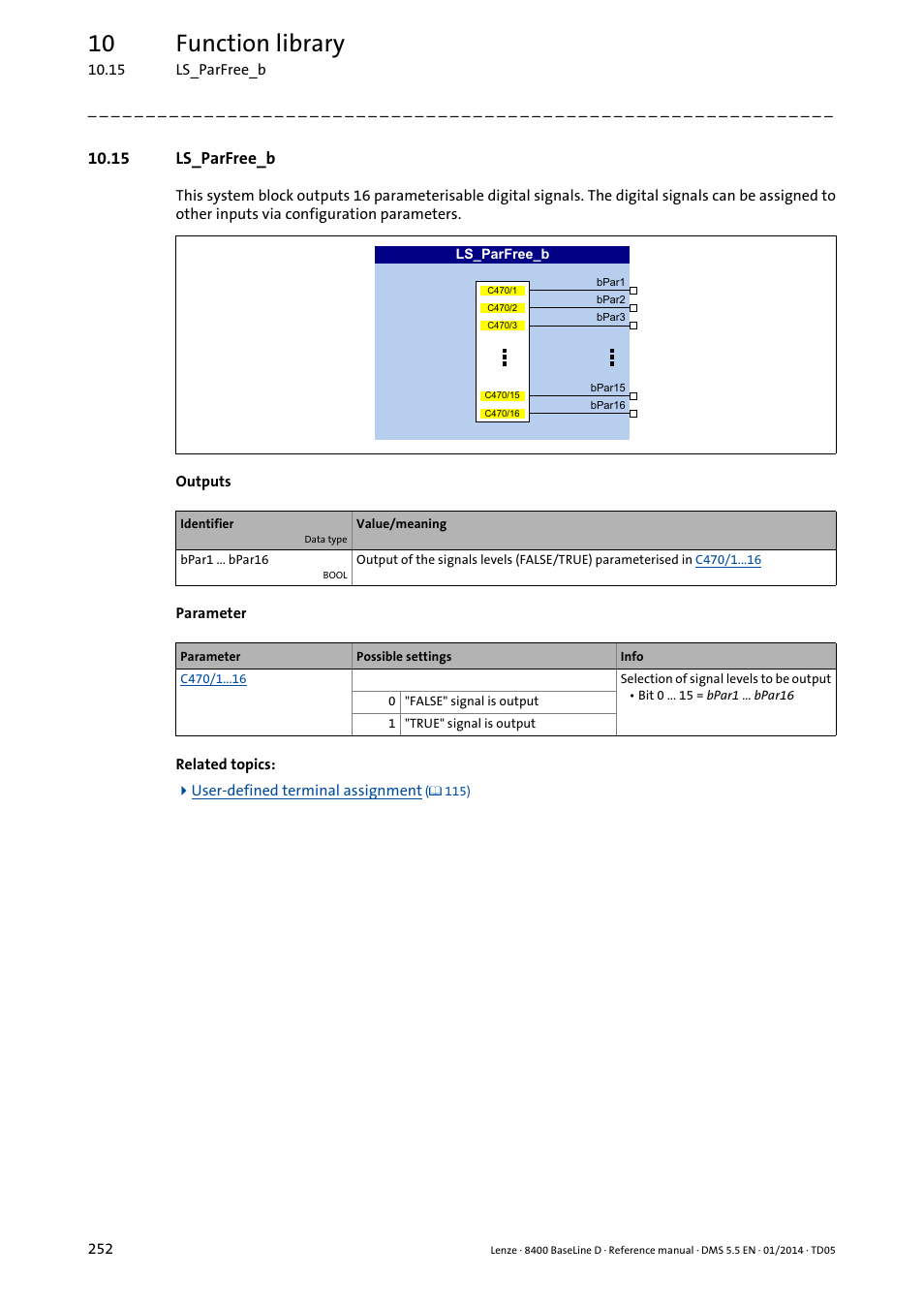 15 ls_parfree_b, Ls_parfree_b, 10 function library | Lenze 8400 BaseLine D User Manual | Page 252 / 260