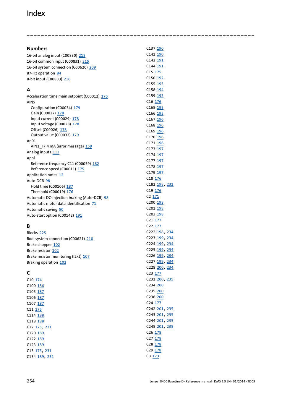Index | Lenze 8400 BaseLine D User Manual | Page 254 / 260