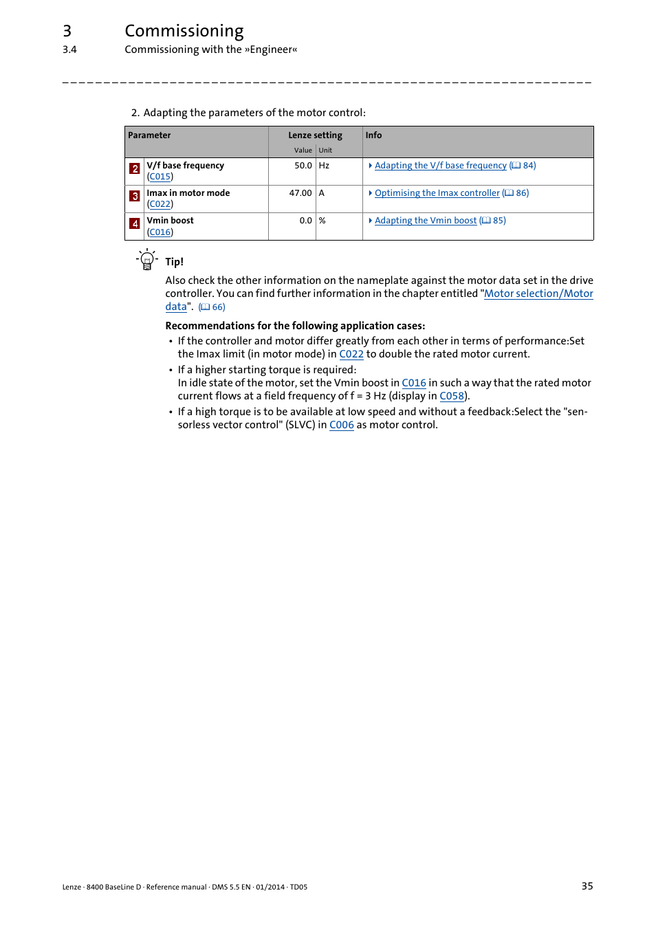 3commissioning | Lenze 8400 BaseLine D User Manual | Page 35 / 260