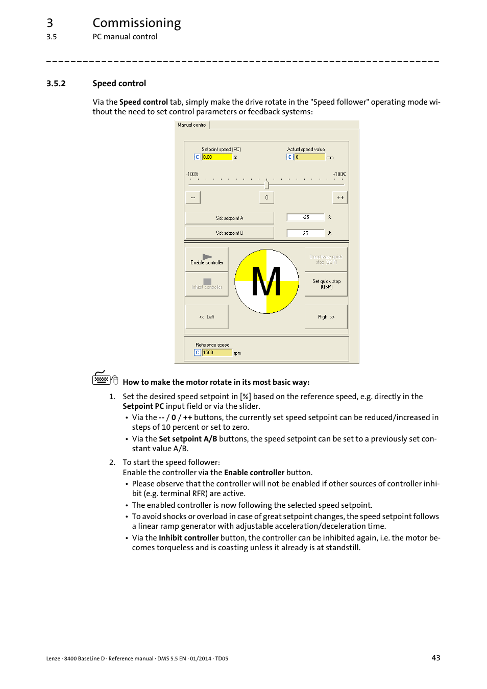 2 speed control, Speed control, 3commissioning | Lenze 8400 BaseLine D User Manual | Page 43 / 260