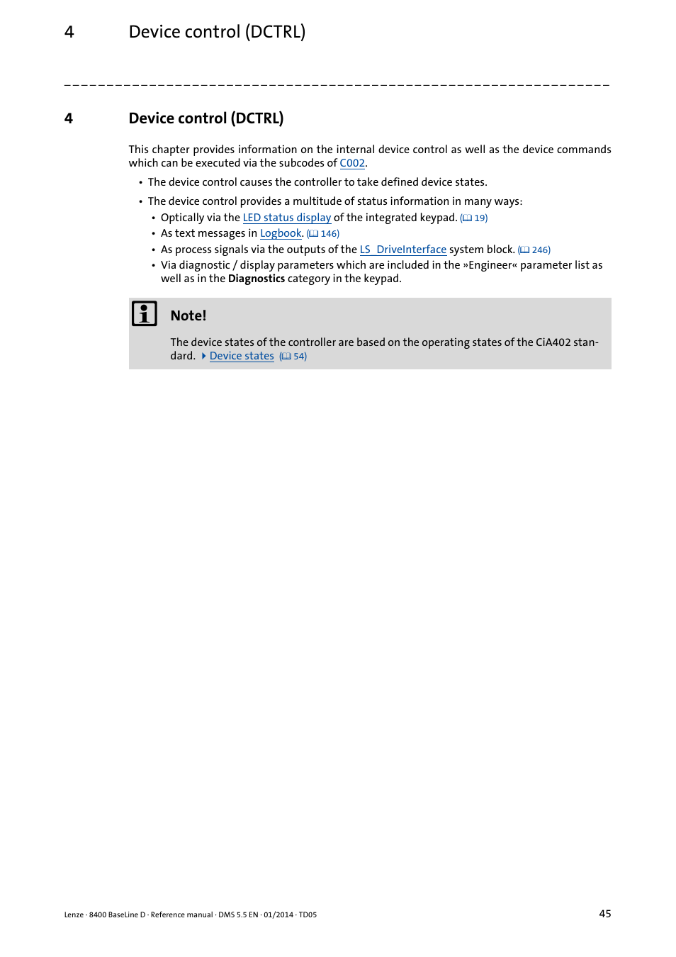 4 device control (dctrl), Device control (dctrl), 4device control (dctrl) | Lenze 8400 BaseLine D User Manual | Page 45 / 260