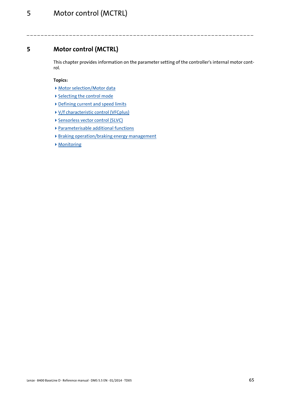 5 motor control (mctrl), Motor control (mctrl), 5motor control (mctrl) | Lenze 8400 BaseLine D User Manual | Page 65 / 260