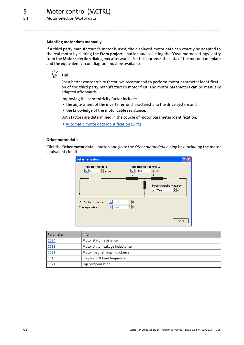 5motor control (mctrl) | Lenze 8400 BaseLine D User Manual | Page 68 / 260