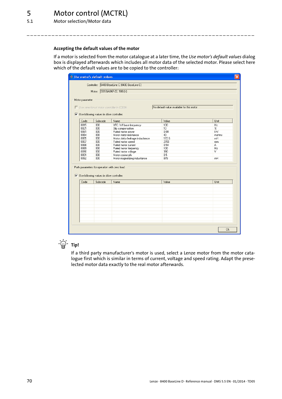 5motor control (mctrl) | Lenze 8400 BaseLine D User Manual | Page 70 / 260