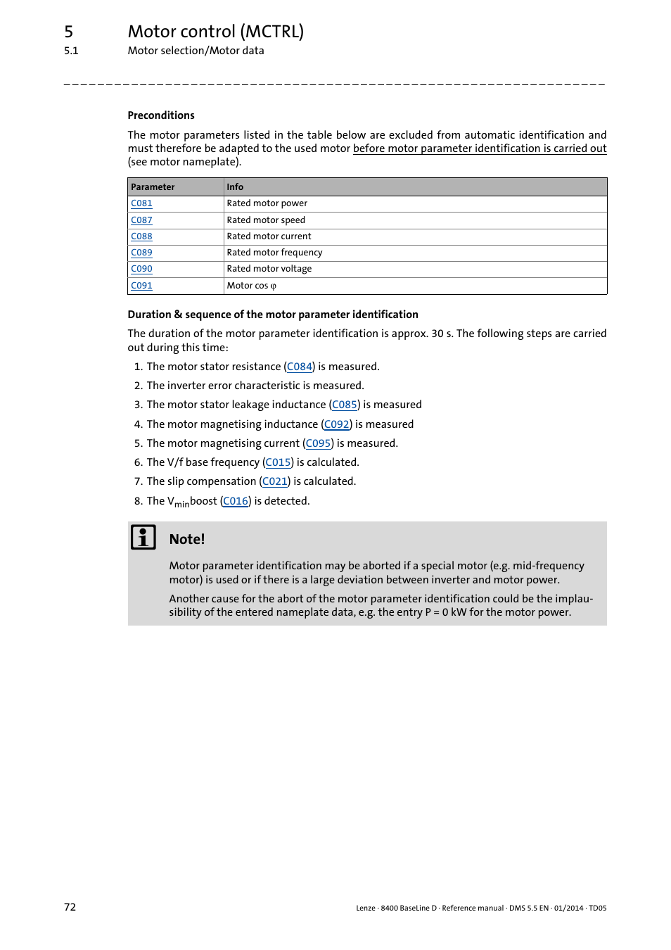 5motor control (mctrl) | Lenze 8400 BaseLine D User Manual | Page 72 / 260