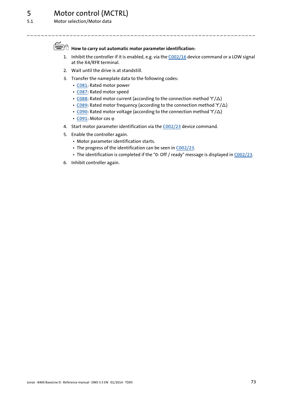 5motor control (mctrl) | Lenze 8400 BaseLine D User Manual | Page 73 / 260