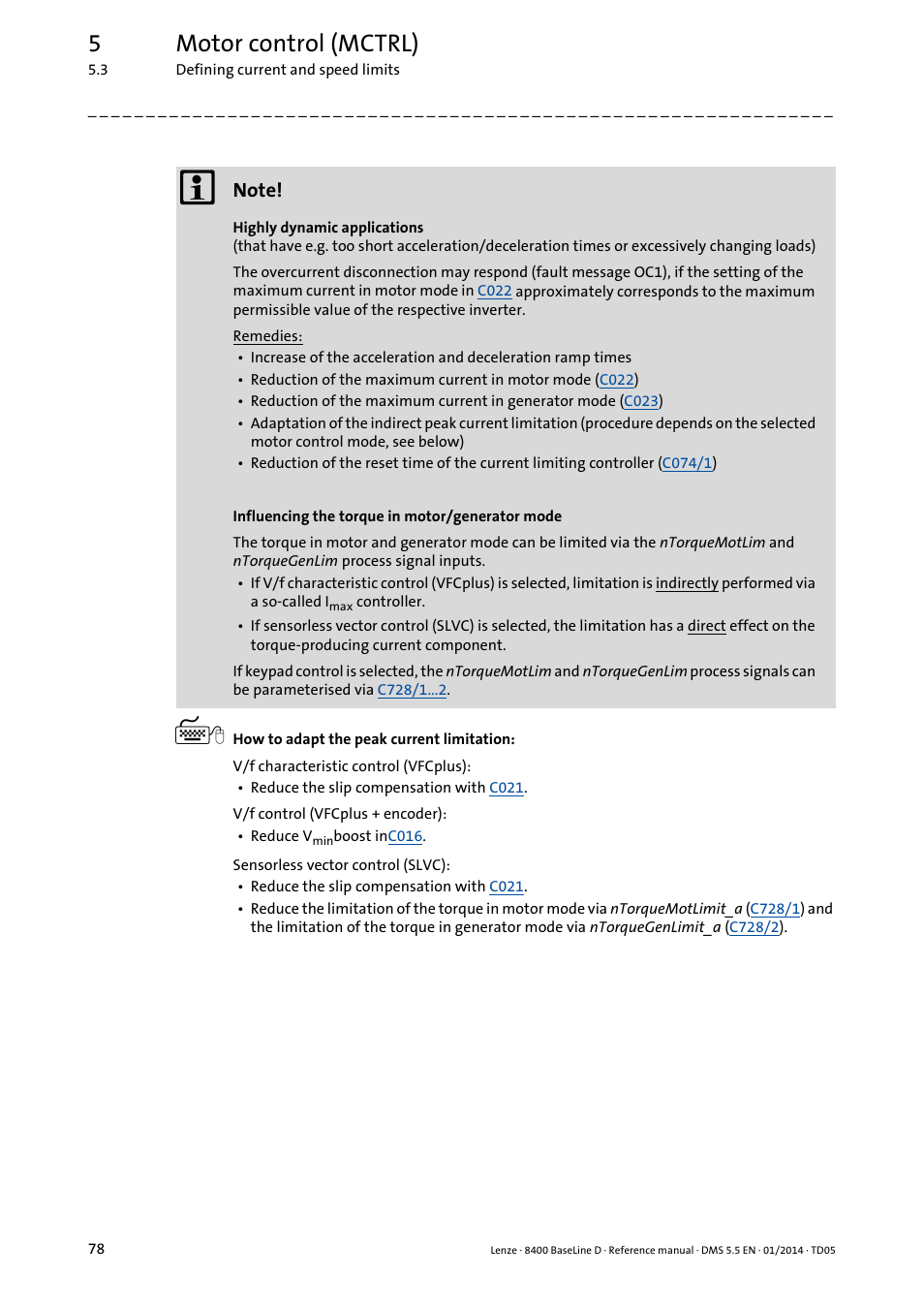 5motor control (mctrl) | Lenze 8400 BaseLine D User Manual | Page 78 / 260