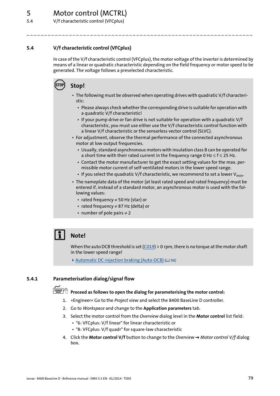 4 v/f characteristic control (vfcplus), 1 parameterisation dialog/signal flow, V/f characteristic control (vfcplus) | Parameterisation dialog/signal flow, 5motor control (mctrl) | Lenze 8400 BaseLine D User Manual | Page 79 / 260
