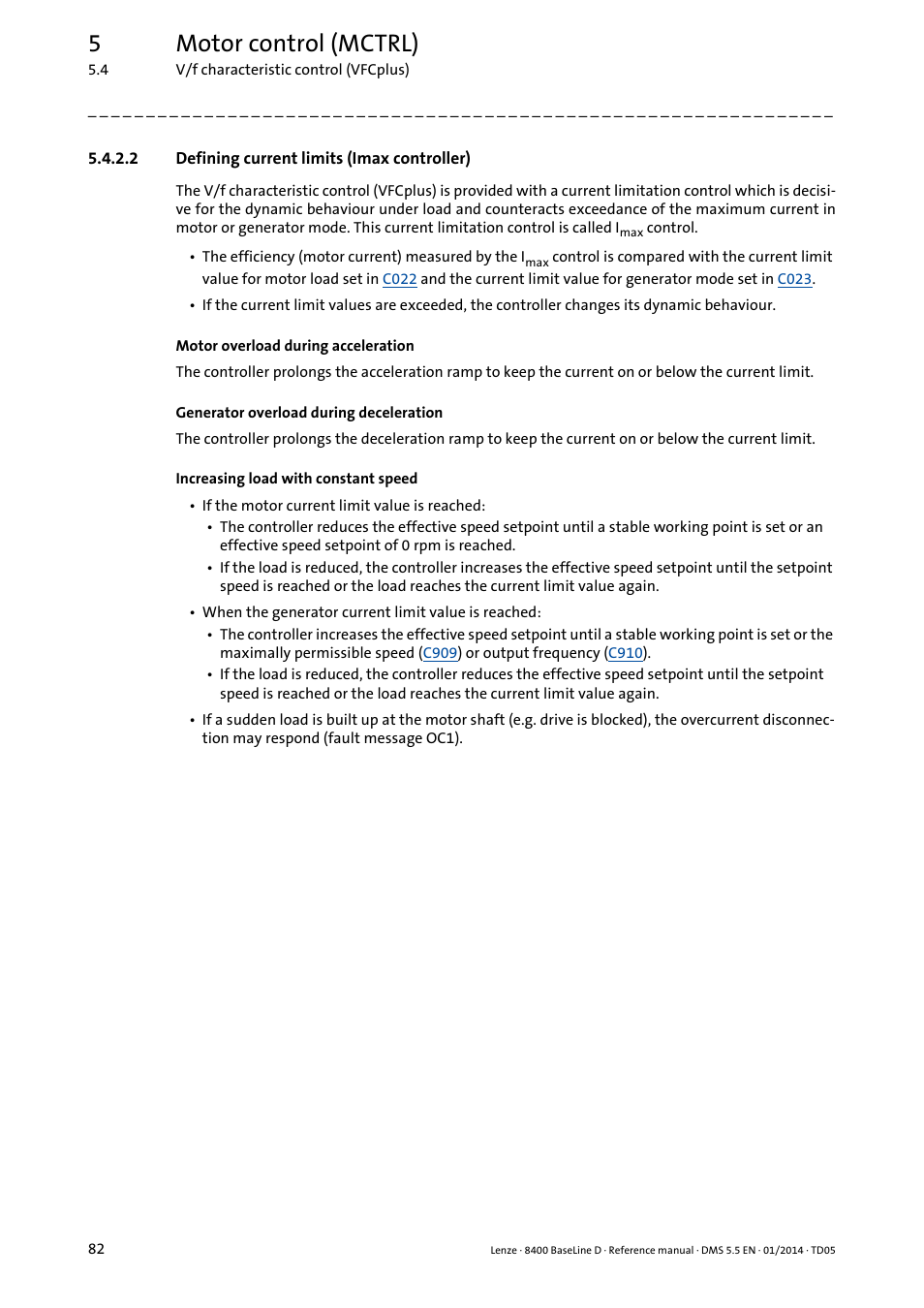 2 defining current limits (imax controller), Defining current limits (imax controller), 5motor control (mctrl) | Lenze 8400 BaseLine D User Manual | Page 82 / 260