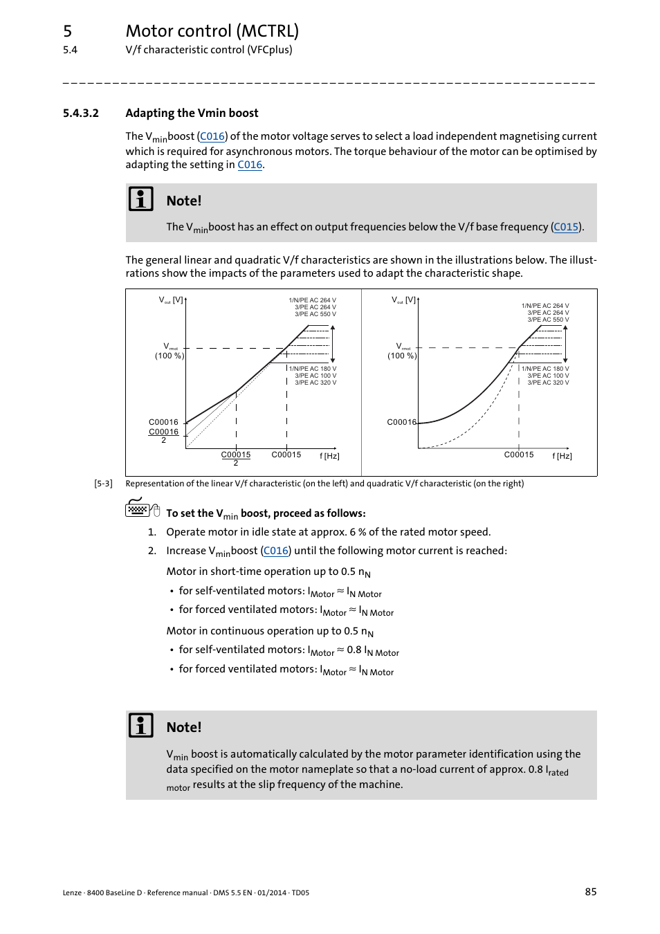 2 adapting the vmin boost, Adapting the vmin boost, Adapting the vmin boost ( 85) | 5motor control (mctrl) | Lenze 8400 BaseLine D User Manual | Page 85 / 260