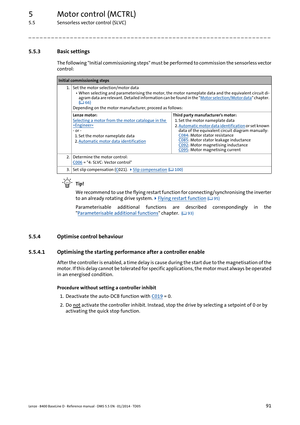 3 basic settings, 4 optimise control behaviour, Basic settings | Optimise control behaviour, 5motor control (mctrl) | Lenze 8400 BaseLine D User Manual | Page 91 / 260