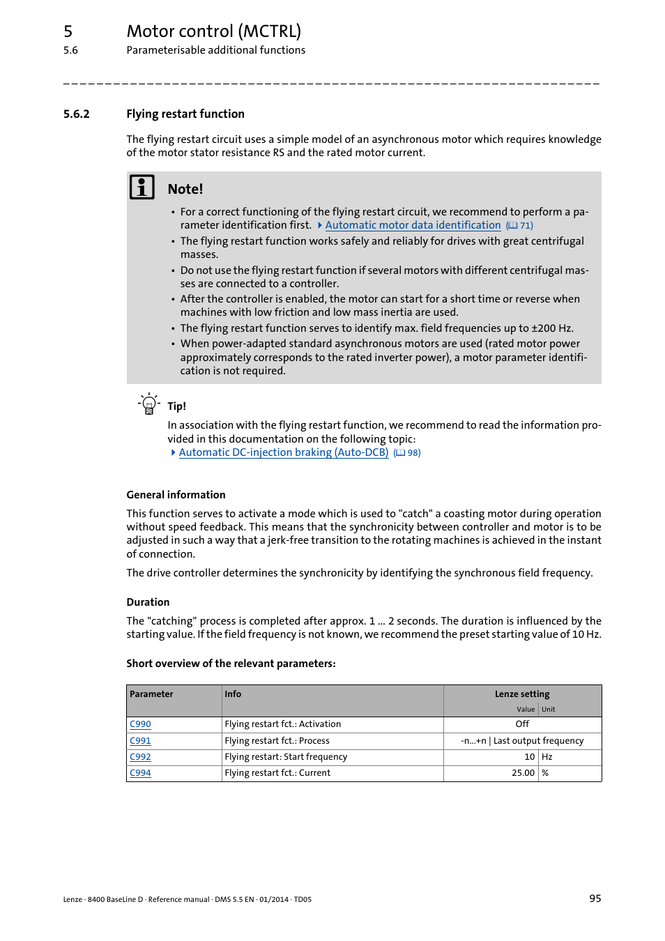 2 flying restart function, Flying restart function, Ready rotating drive system | 5motor control (mctrl) | Lenze 8400 BaseLine D User Manual | Page 95 / 260