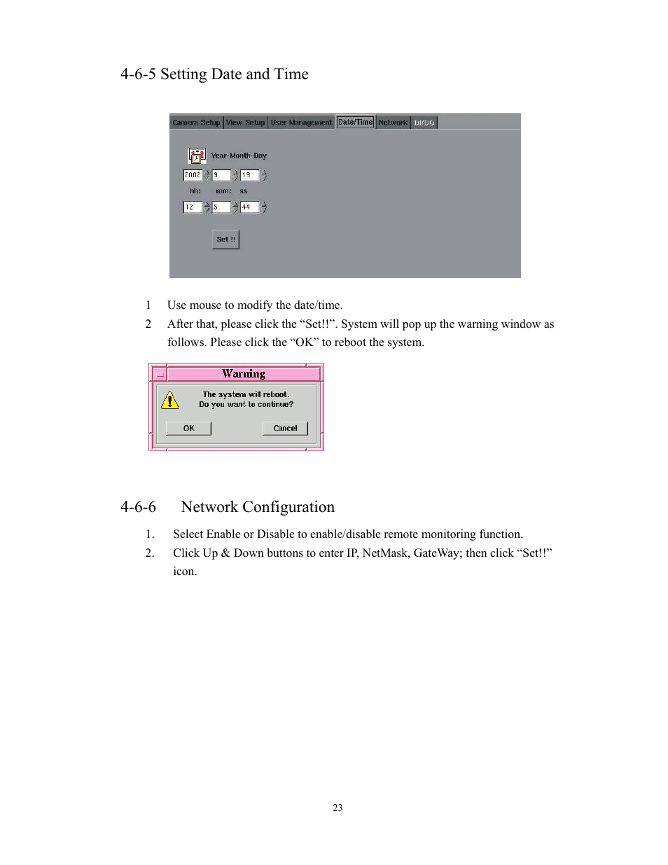 6-5 setting date and time, 6-6 network configuration | BenQ HDR-16EP User Manual | Page 23 / 51